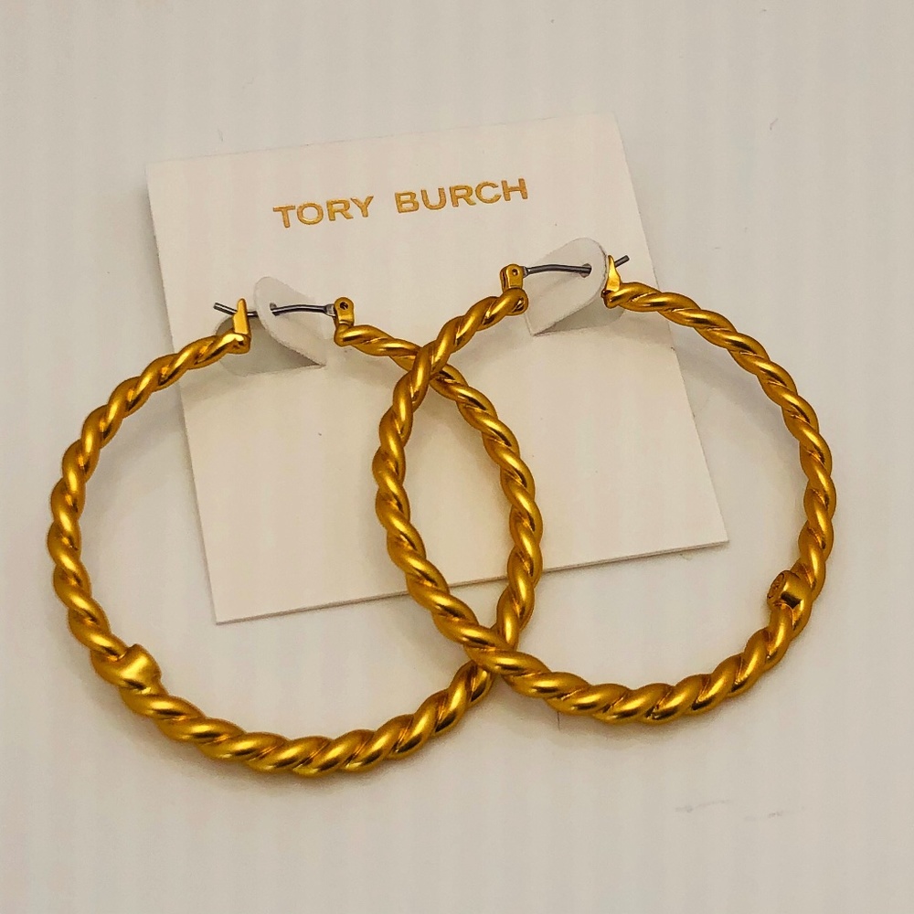 NEW 18k GP Tory Burch Torsade Twisted Braid Hoops